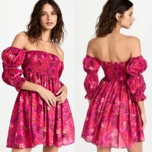 Misa Los Angeles Zadie Dress Careyes Flora Pink Off-shoulder Women's Size M